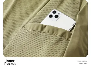 Detail der grünen Softshelljacke mit atmungsaktivem Netzfutter und Innentasche für Handys