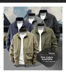 Detail of bomber jackets in five colors featuring a sleeve pocket and ribbed collar