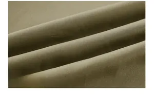 Close-up of khaki flight jacket fabric showing fine plain weave texture and soft drape