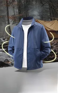 UPF50+ breathable sun protection jacket in navy blue with side zipper pockets
