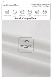 Detail of 100% polyester fabric texture and garment care symbols on a white vest label