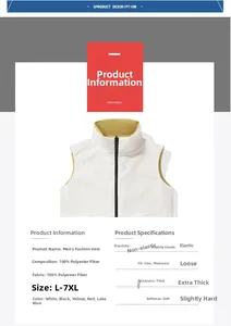 Detail view of double-sided casual vest with stand collar and zipper in L-7XL sizes