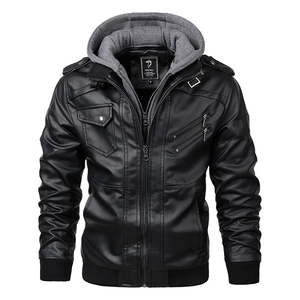 Giacca da Motociclista da Uomo in Pelle PU Con Cappuccio in Maglia Rimovibile Giubbotto Slim Fit Antivento