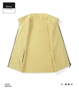 Detailed macro view of the cream-white inner lining and zipper of the men vest