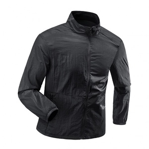UPF50+ men's sun protection jacket in black lightweight ice silk fabric with stand collar