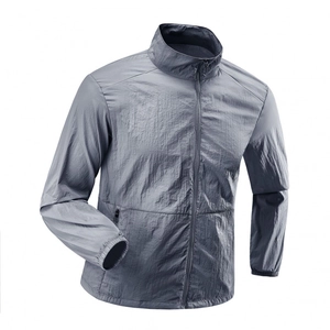 UPF50+ breathable sun protection jacket in light grey-blue with standing collar