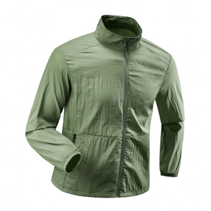 UPF50+ light green UV protection ice silk sun jacket with standing collar for men