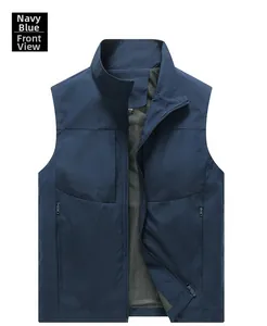 Dunkelblaue Outdoor-Weste mit Taschen, atmungsaktivem Netzfutter und Stehkragen