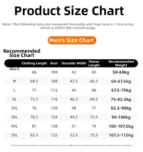 Detailed men's sizing chart for casual waterproof jacket showing S to 5XL measurements