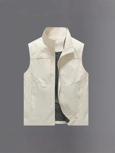 Men's Outdoor Multi-Pocket Cargo Vest Casual Stand Collar Fishing Photography Sleeveless Jacket With Mesh Lining