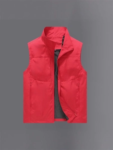 Men's outdoor utility vest in bright red with multi-pockets and breathable mesh lining