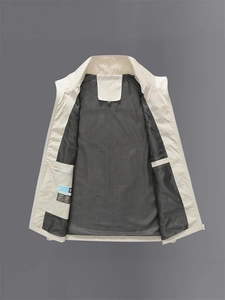 Men's outdoor utility vest with breathable mesh lining and stand collar in beige color