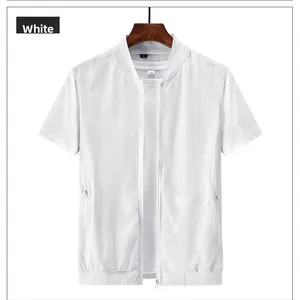 Close-up of a white quick-dry mesh vest with baseball collar and zipper pocket