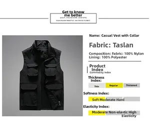 Detailansicht der schwarzen Funktionsweste mit Stehkragen und vier großen Taschen