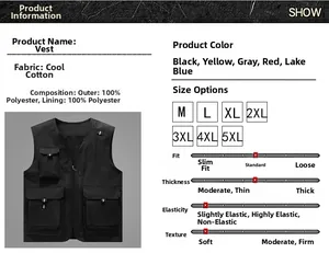 Gilet tactique à poches multiples avec doublure en mesh et col en V pour l'extérieur