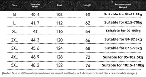 Tableau des tailles détaillé pour gilet d'extérieur du M au 5XL avec mesures précises