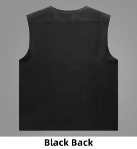 Vue arrière détaillée d'un gilet d'extérieur noir avec coutures renforcées et poches