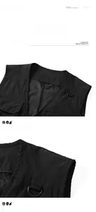 Detail view of outdoor vest featuring breathable mesh lining and reinforced D-rings
