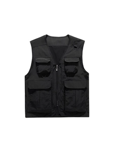 Outdoor fishing vest with multiple pockets and tactical gear style in durable black nylon