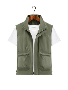 Men Multi Pocket Outdoor Work Vest Casual Functional Stand Collar Sleeveless Jacket Windproof Fishing Hiking Gilet With Mesh Lining