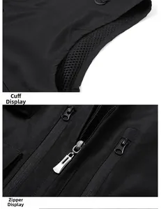 Détail de la doublure en maille respirante et de la fermeture éclair d'un gilet noir