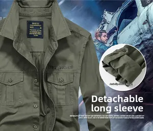 Detail eines armeegrünen Cargohemds mit Brusttaschen und OFF-ROAD Stickerei