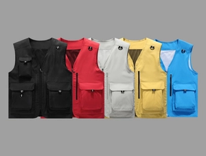 Grille détaillée de gilets utilitaires d'extérieur en cinq couleurs avec multipoches