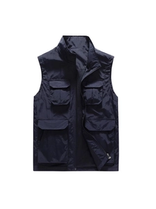 Schnelltrocknende dunkelblaue Outdoor-Weste mit vielen Taschen und Stehkragen