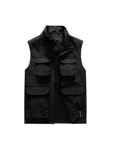Schnelltrocknende schwarze Outdoor-Utility-Weste für Herren mit vielen Taschen