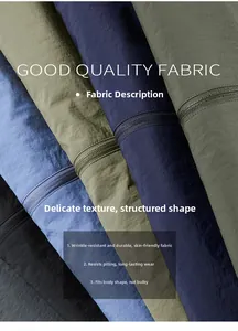 Detail of wrinkle-resistant and durable fabric in navy, olive, blue, and charcoal colors