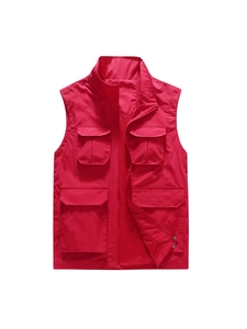 Rote Outdoor-Weste für Herren mit vielen Taschen und Stehkragen für Angeln und Fotografie