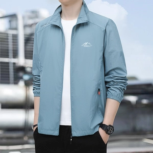 Men Sun Protection Jacket Lightweight Outdoor Breathable UV Protection Stand Collar Fishing Hiking Sport Outerwear