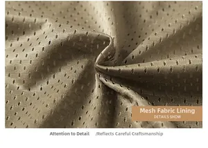 Macro shot of breathable khaki mesh fabric lining for fishing and photo vests
