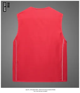 Back view of quick-dry mesh fishing vest in red with silver reflective safety strips