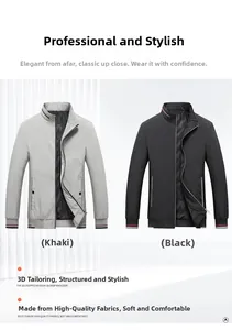 Close-up of men's casual jackets featuring contrast striped collar and inner lining details