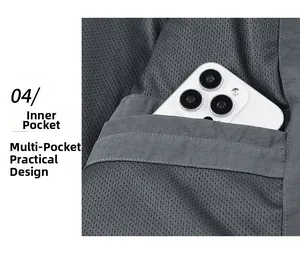 Detail shot of internal pocket with mesh lining in a casual business outdoor jacket