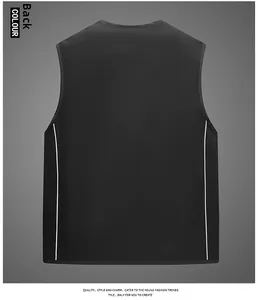 Rear view of black breathable mesh vest with functional reflective side stripes