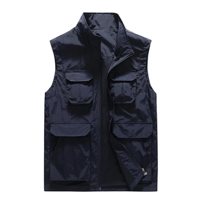 Gilet multipoches bleu foncé pour homme avec col montant et doublure en maille respirante
