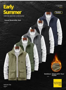 Macro detail of the reversible polar fleece vest showing durable fabric and soft lining