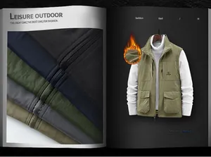 Detail of men's fleece-lined outdoor vest featuring multiple utility pockets and thermal lining