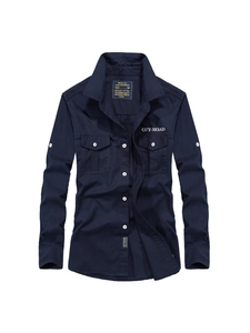 Chemise de Travail Décontractée Pour Hommes Manches Longues Polyester Durable Style Militaire Avec Double Poches Pour Extérieur