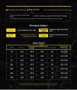 Detailed size chart for reversible fleece vest showing dimensions from M to 5XL