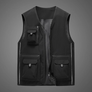 Men's outdoor utility vest with multi-pockets and breathable mesh for fishing and photography