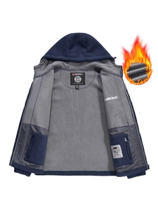 Giacca in Pile con Cappuccio da Uomo Spessa Calda Polarfleece Cappotto con Cerniera e Toppa Ricamata per Abbigliamento Sportivo Casual Invernale