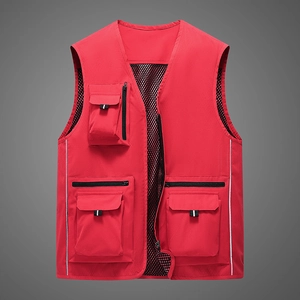 Men's Multi-Pocket Outdoor Workwear Vest Lightweight Fishing Photography Vest With Reflective Strip Mesh Lining Sleeveless Top