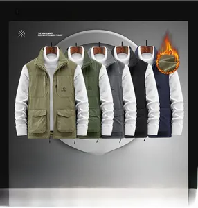 Detail showing five available colors of men's outdoor fleece-lined tactical vests