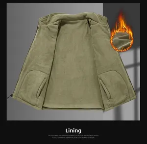 Close-up of olive green thermal fleece lining with functional inner pockets for men