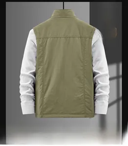 Detailed back view of men's army green thermal fleece vest with windproof fabric