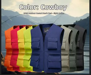 Detail showing eight available colors of the multi-pocket outdoor vest for men
