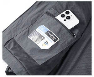 Close-up of functional inner pocket with mesh lining and 5000mm waterproof label